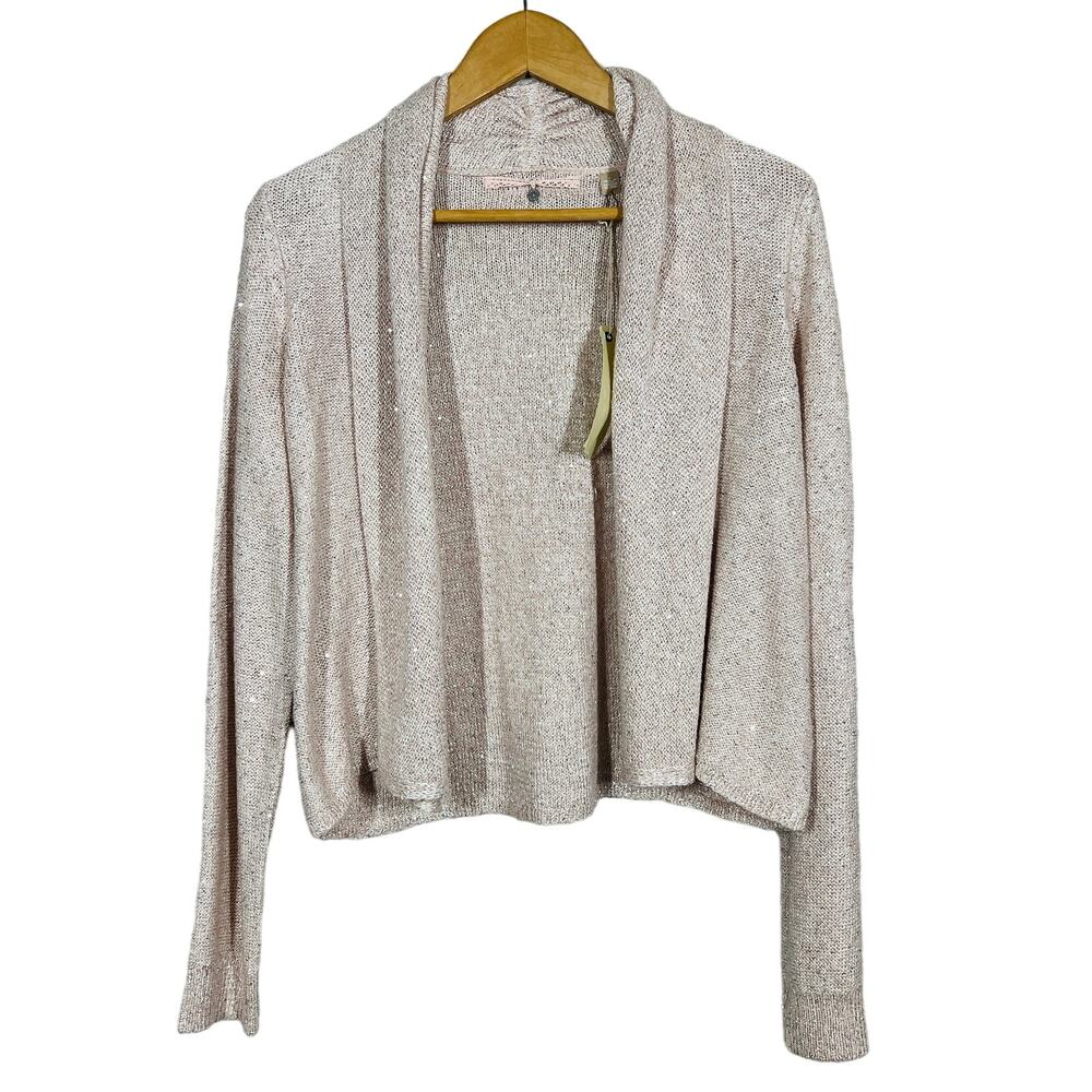 NEW! Knitted & Knotted Metallic Thread Cardigan Open Front Pink - S